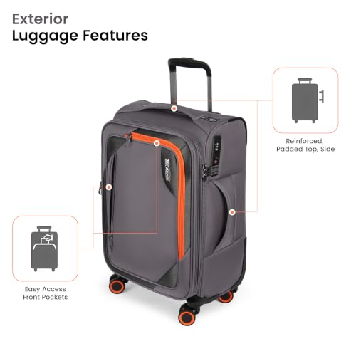 3-Piece Softside Expandable Luggage Set w/Front Open Pocket - color: Grey, size: 3-Piece Set (22"/28"/32'')