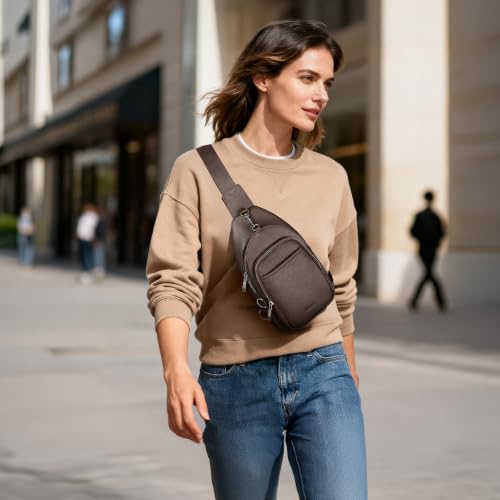 befen Coffee Real Leather Anti-Theft Small Crossbody Sling Bags for Women - color: Coffee
