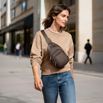 befen Coffee Real Leather Anti-Theft Small Crossbody Sling Bags for Women - color: Coffee