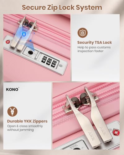 Kono 28 Inch Large Checked Luggage with Spinner Wheels Expandable TSA Lock - color: Pink, size: 28"