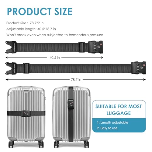 Travel Inspira Luggage Straps for Suitcases with TSA Lock - color: Black