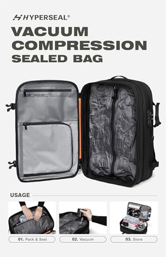 AirVault Vacuum Seal Travel Backpack 60L with Expandable HyperSeal Air Compression Vacuum System Water Resistant TSA Lock (Vacuum Pump Included, Pink, 60L) - color: Pink