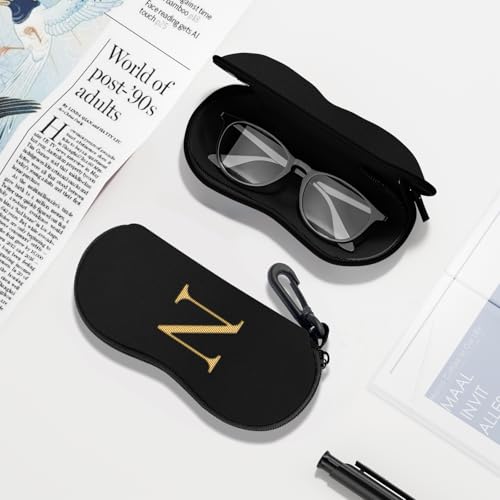 Initial Sunglasses Soft Case, Ultra Light Portable Neoprene Zipper Glasses Case for Men Women - color: Letter-n