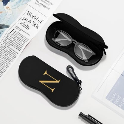 Initial Sunglasses Soft Case, Ultra Light Portable Neoprene Zipper Glasses Case for Men Women - color: Letter-n