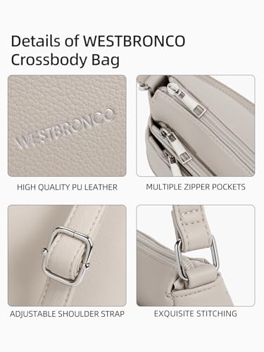 WESTBRONCO Crossbody Bags for Women, Medium Purses with Multi Zipper Pocket - color: Grey