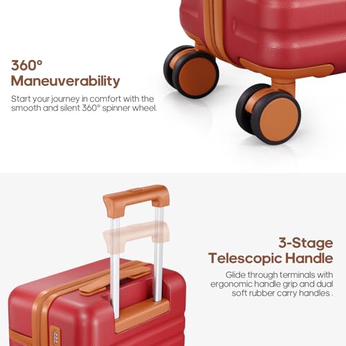 Luggage Sets 7 Piece,Hardside Large Checked Suitcase with Backpack Set | ABS Lightweight But Durable Carry on Luggage with 360° Spinner Wheels& YKK Zippers,TSA Lock,Space-Saving Nested - color: Red, size: 7-Piece Sets