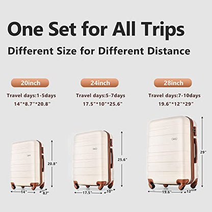 Merax 3 Piece ABS Hardshell Luggage Sets Spinner Wheel Suitcase TSA Lock Suit Case, Brown/White, 20/24/28 Inch - color: Brown/White