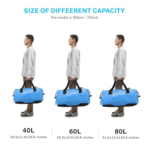 Gonex Waterproof Duffel Bag, 40L/60L/80L Roll-Top Travel Kayaking Dry Bag - color: Light blue, size: 60L