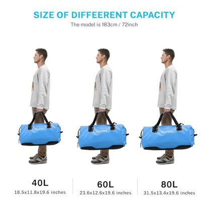 Gonex Waterproof Duffel Bag, 40L/60L/80L Roll-Top Travel Kayaking Dry Bag - color: Light blue, size: 60L