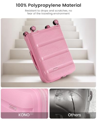 Kono 24 Inch Hard Shell PP Luggage, 4 Spinner Wheels Suitcase, Pink - color: Pink, size: Checked-medium 24-inch