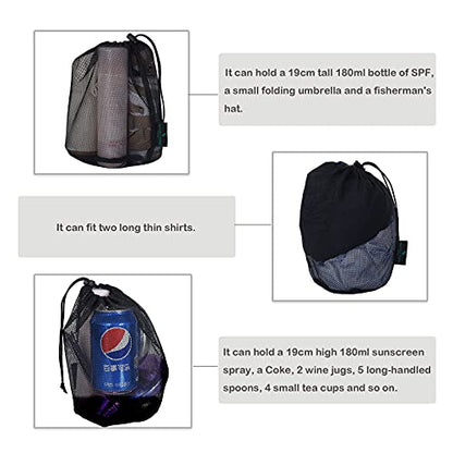 iBasingo 5pcs Black Mesh Nylon Sack With Drawstring - Durable Small Travel Sleeping Bag Stuff Sack for Cosmetics, Shower Gels, Bottles, Tennis Balls, Golf Balls, Tools - BVP03 - color: L-5pcs
