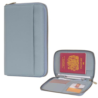 Leather Zipper Passport Wallet Holder Travel Essentials with RFID Blocking - color: Blue