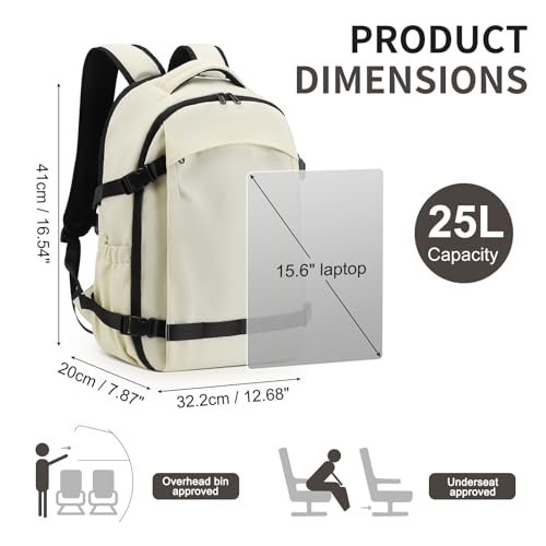 Travel Backpack Women Men Lightweight TSA Approved Carry On Bag - color: Beige