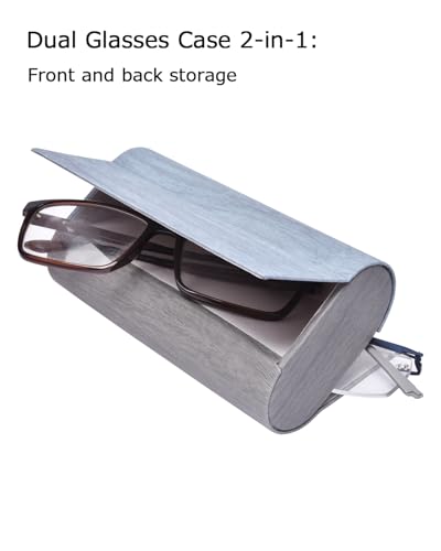 Philley Dual Glasses Case 2-in-1 Double Eyeglasses case - color: Wood Grain (Blue + Grey)