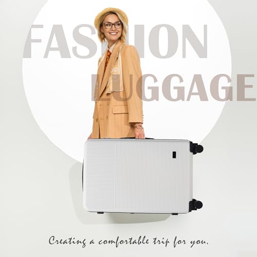 Merax Luggage Sets 5 Piece with Half-opening Hardside Suitcase Set - color: White, style: Luggage Set With Top Open 20