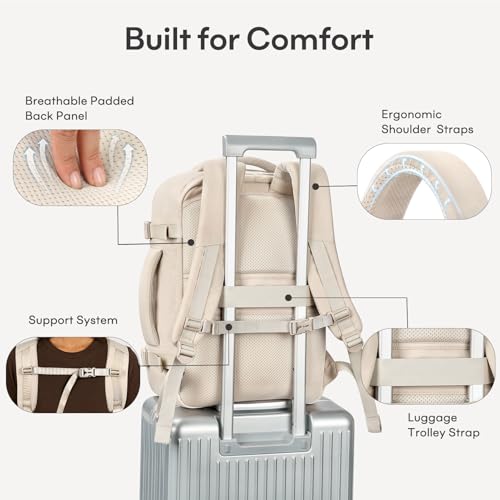 mibasies 30L Airline Approved Travel Carry On Backpack, fit 15.6" Laptop - color: Beige, size: Large