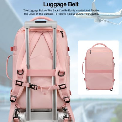 30L Travel Backpack For Women Men Flight Approved Carry-On Laptop Pink - color: Pink-15, size: 15-inch