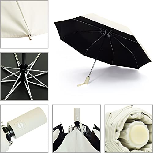 SY COMPACT Umbrella Automatic Travel Waterproof Light Folding Umbrellas Easy Carry for Women and Men - color: Creamy White