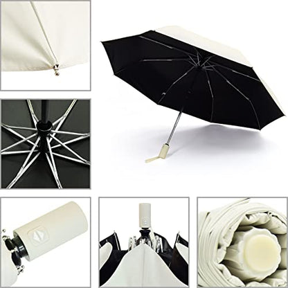SY COMPACT Umbrella Automatic Travel Waterproof Light Folding Umbrellas Easy Carry for Women and Men - color: Creamy White