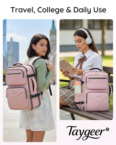 Taygeer Travel Backpack for Women, Travel Personal Item Bag with Shoe Pouch - color: Amourpink