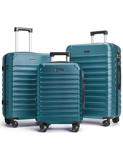LIGHT FLIGHT Luggage Sets 3 Pcs Suitcase with Wheels,20"/24"/28", Teal Blue - color: Teal Blue, size: X Large