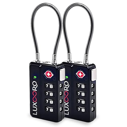 Tool-Less TSA Approved Luggage Lock with Alert Indicator, 4-Digit Resettable Combination, Durable Zinc Alloy Travel Locks for Suitcase, Backpack, Toolbox, Locker, Keyless – Black (2 Pack)