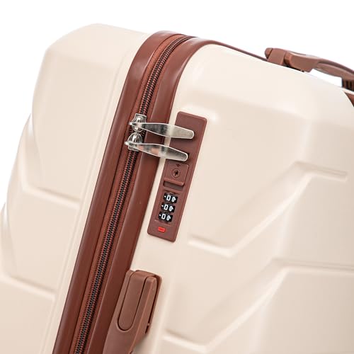 Luggage 3 Pcs Sets ABS Hardside Luggage Set Spinner Wheel Suitcase - color: Brown/Ivory, size: 20/24/28 Inch