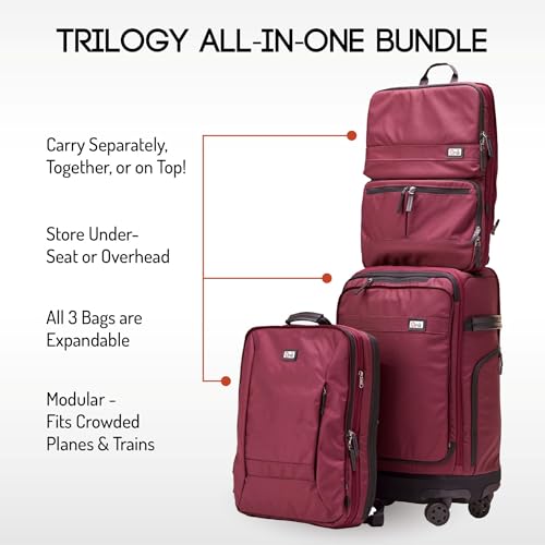 Trilogy All-In-One Bundle: 3-Part Modular Rolling Pack and 8 Perfect Fit Packing Cubes and a padded hip belt. Get 3 bags in 1 (Zinfandel) - color: Red