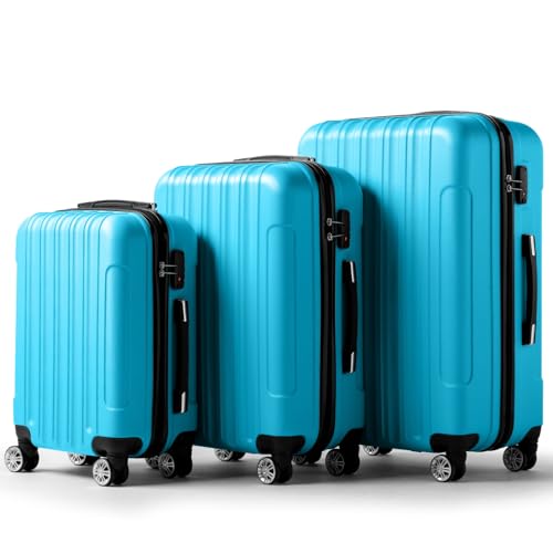 3 Piece Luggage Sets, Lightweight ABS Suitcase with 4 Spinner Wheels ＆ TSA Locks, Hardside Carry On Luggage Durable Suitcase Set for Family Travel Business - Blue, 20/24/28 - color: Blue