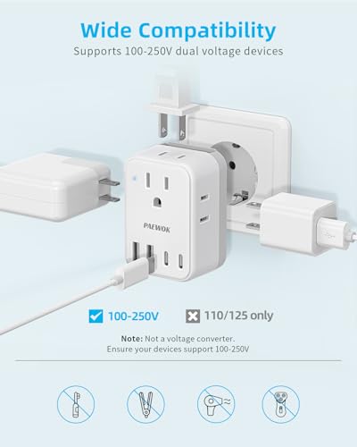 PAEWOK European Travel Plug Adapter Set, Universal Travel Adapter with 4 AC - style: Travel Adapter+Type C/G/A/I/D/M