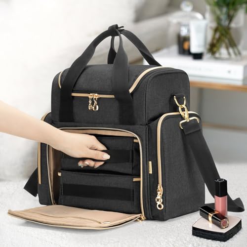 LUXJA Travel Makeup Bag with 2 Removable Makeup Cases, Black - color: Black