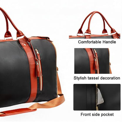 Convertible Garment Duffle Bag for Travel, Black with Tan Trim - color: Black with Tan