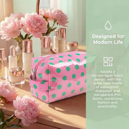 PVC Striped Clear Coated Waterproof Makeup Bag(06Pink Green) - color: 06Pink Green
