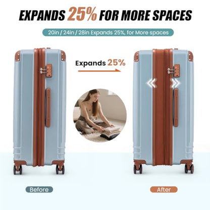 KUNEL Luggage Sets 5 Piece, Hardshell Expandable Suitcase, 20/24/28inch - color: SkyBlue