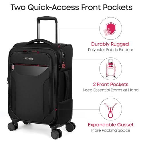 2-Piece Set(22/32in) Upright Spinner Softshell Luggage Sets - color: Black, size: 2-Piece Set (22 inch/32 inch)