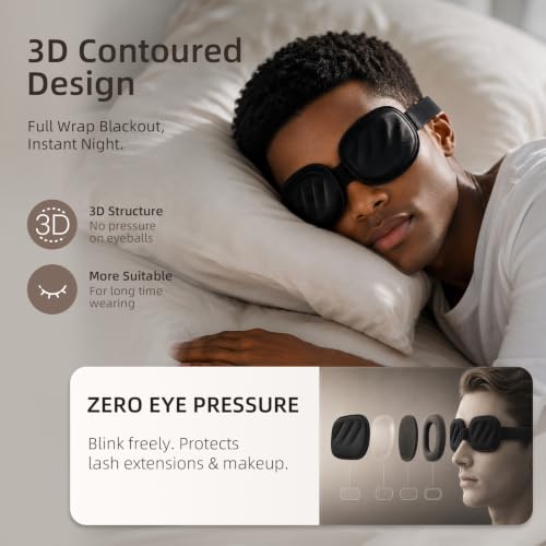CLOZIA Sleep Mask for Men, 3D Blackout Eye Mask for Travel Sleeping - color: Deep Black