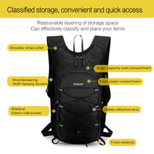 15L Hiking Backpack Small Travel Camping Packable for Men Women，Black - color: Black