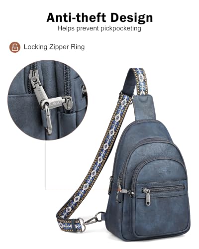 FADEON Sling Bag for Women, Designer Small Crossbody Bags, Adjustable Strap - color: 1 Dark Blue Retro Style