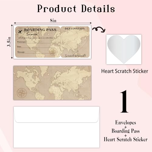 Lesixur Gold Surprise Trip Reveal Boarding Pass Ticket, Plane Tickets With Envelopes, Surprise Destination Revealed Card, Holiday, Christmas, Wedding, Anniversary, Graduation, Valentine's Day-005-1 - style: 1 SET