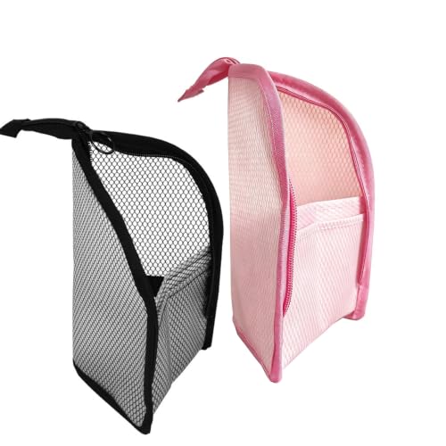 2Pack Standing Toiletry Bag, Travel Waterproof Bag, standing makeup bag | Hanging Foldable Clear Mesh Standing Makeup Storage Bag for Travel Bathroom, travel essentials (Pink+Black) - color: Pink+Black