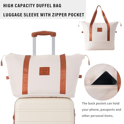 Merax Luggage Set 2 Piece 20 28 IN Hardside Suitcase with Bag,Brown+White - color: Brown+White(20+28+bag)