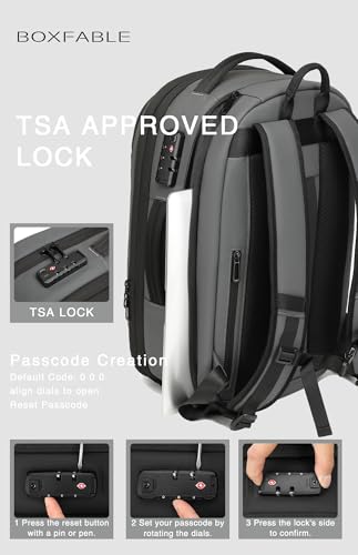 45L Travel Backpack with Vacuum Compression System Fits 16" Laptop | Expandable Carry On Backpack with Pump, Water Resistant, TSA Lock, Vacuum Backpack for Travel & Business - color: Gray B