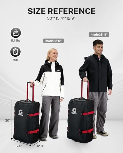 Gonex Rolling Duffle Bag with Wheels, Water-Repellent Nylon, 30 in, Black - color: Black & Red