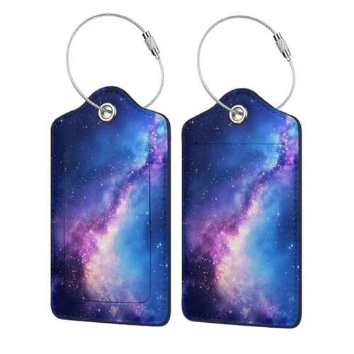Luggage Tag for Suitcase TSA Cute Unique Leather Bag Tags Identifiers Privacy Cover ID Label with Durable Steel Loop for Women Men Kids Girls Travel - color: Galaxy