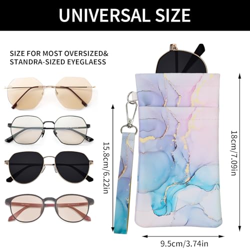 Double Eyeglass Case Soft Dual Glasses Case for Women Men Travel Squeeze Top Sunglasses Cases Eyeglasses Pouch - color: Blue+green Marble