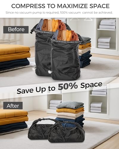 Travel Laundry Bag, Pump-Free Vacuum Compression Dirty Clothes Bag, Reusable Waterproof & Washable Laundry Bag, Wet and Dry Bag, Ideal for Suitcases, Road Trip Essentials (2 Pcs, M+L) Black - color: Black, size: Medium + Large (2PS)