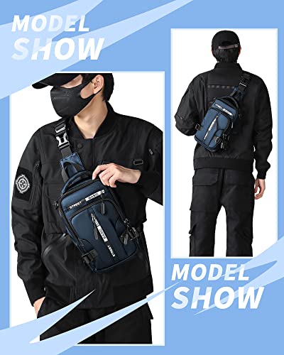 SEAFEW Blue Sling Crossbody Backpack, Anti-Theft Tactical Chest Bag - color: Blue-mini