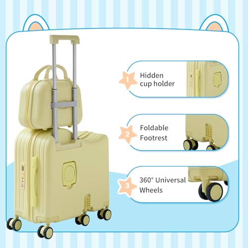 TABU Ride On Luggage Set with Bag, Carry On Suitcase for Kids, Yellow - color: Yellow