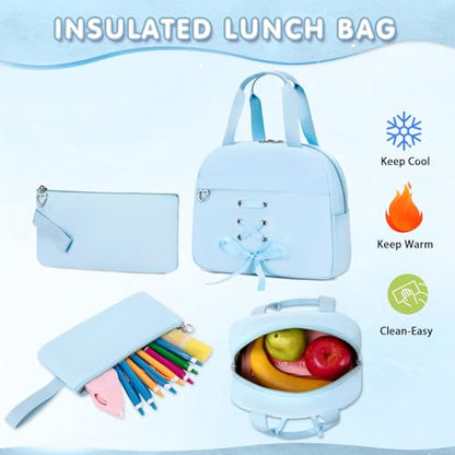 GeeWin Backpacks for Girls, Girls Backpack with Lunch Box & Pencil Case Set - color: Blue