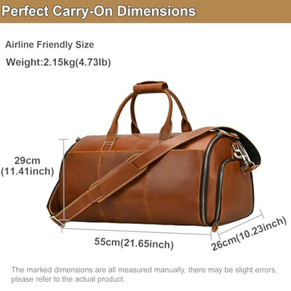 Full Grain Leather Duffel Bag for Men, 2-in-1 Garment Travel Bag with Shoe Compartment, Weekender Overnight Bag for Business Trip, Light Brown - color: Y22a01Y Light brown